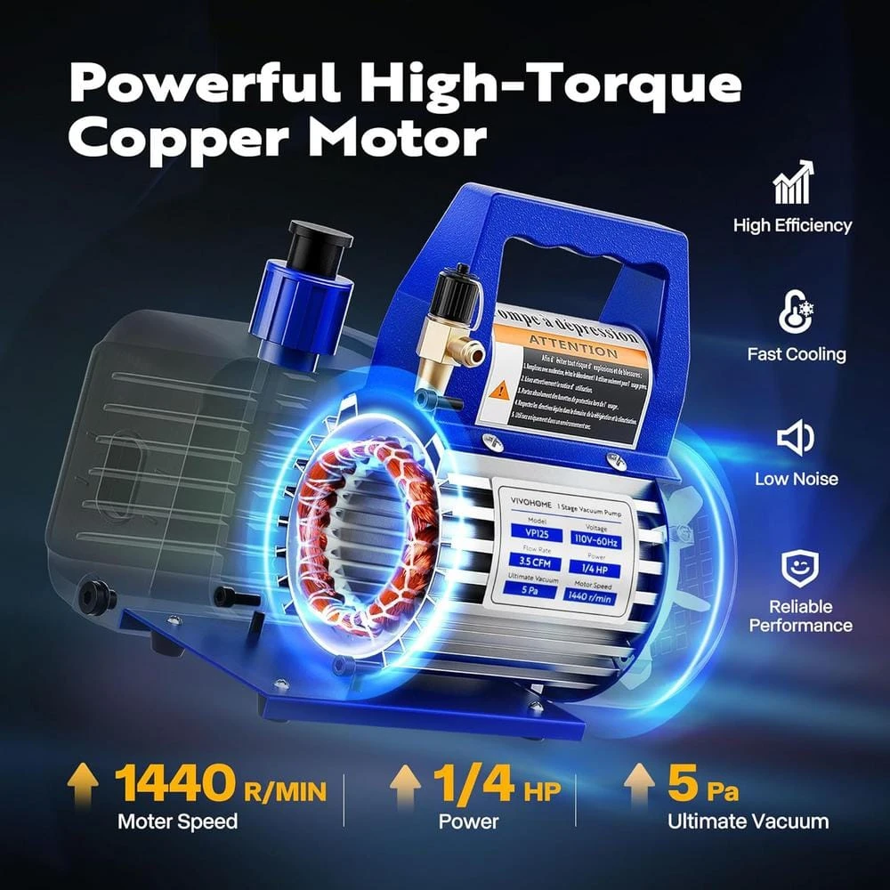 3.5 CFM Single Stage Rotary Vane Air Vacuum Pump And R134a AC Manifold Gauge Set For Refrigeration Recharging 3 3.5 CFM Single Stage Rotary Vane Air Vacuum Pump And R134a AC Manifold Gauge Set For Refrigeration Recharging - Image 3