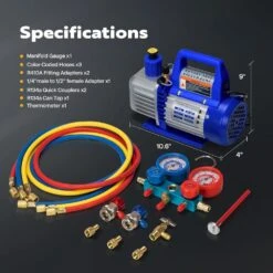 3.5 CFM Single Stage Rotary Vane Air Vacuum Pump And R134a AC Manifold Gauge Set For Refrigeration Recharging 12 3.5 CFM Single Stage Rotary Vane Air Vacuum Pump And R134a AC Manifold Gauge Set For Refrigeration Recharging -Fire Place Store vivohome hvac tools x0028gy8tj fa 1000