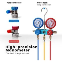 110V 1/3 HP 4CFM Single Stage Rotary Vane Air Vacuum Pump And R134a AC Manifold Gauge Set Kit With Leak Detector In Red -Fire Place Store vivohome hvac tools x0037dg5ur fa 1000