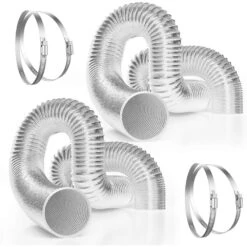 4 In. X 8 Ft. Aluminum Flexible Dryer Vent Hose With 2-Clamps For HVAC Ventilation (2-Pack)