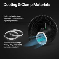 4 In., X 8 Ft. Aluminum Black Flexible Dryer Vent Hose With 2-Clamps For HVAC Ventilation -Fire Place Store vivosun gas fittings connectors 306109 48c 1f 1000