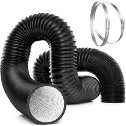 4 In., X 8 Ft. Aluminum Black Flexible Dryer Vent Hose With 2-Clamps For HVAC Ventilation