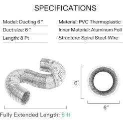 6 In. X 8 Ft. Aluminum Flexible Dryer Vent Hose With 2-Clamps For HVAC Ventilation -Fire Place Store vivosun gas fittings connectors wal 306104 68j 76 1000