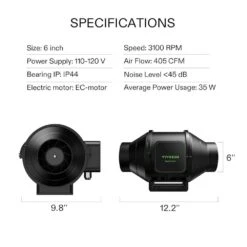 AeroZesh 6 In. 405 CFM Smart Inline Duct Fan For Heating Cooling Booster, Grow Tents, Hydroponics 13 AeroZesh 6 In. 405 CFM Smart Inline Duct Fan For Heating Cooling Booster, Grow Tents, Hydroponics -Fire Place Store vivosun grow room ventilation wal az 0002 76 1000