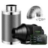 AeroZesh S4 4 In. 208 CFM Inline Duct Fan Kit With GrowHub E42A Controller, Carbon Filter, Ducting