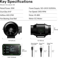AeroZesh 6 In. 405 CFM Smart Inline Duct Fan Kit With Carbon Filter And Ducting 10 AeroZesh 6 In. 405 CFM Smart Inline Duct Fan Kit With Carbon Filter And Ducting -Fire Place Store vivosun grow room ventilation wal azvc 0002 44 1000