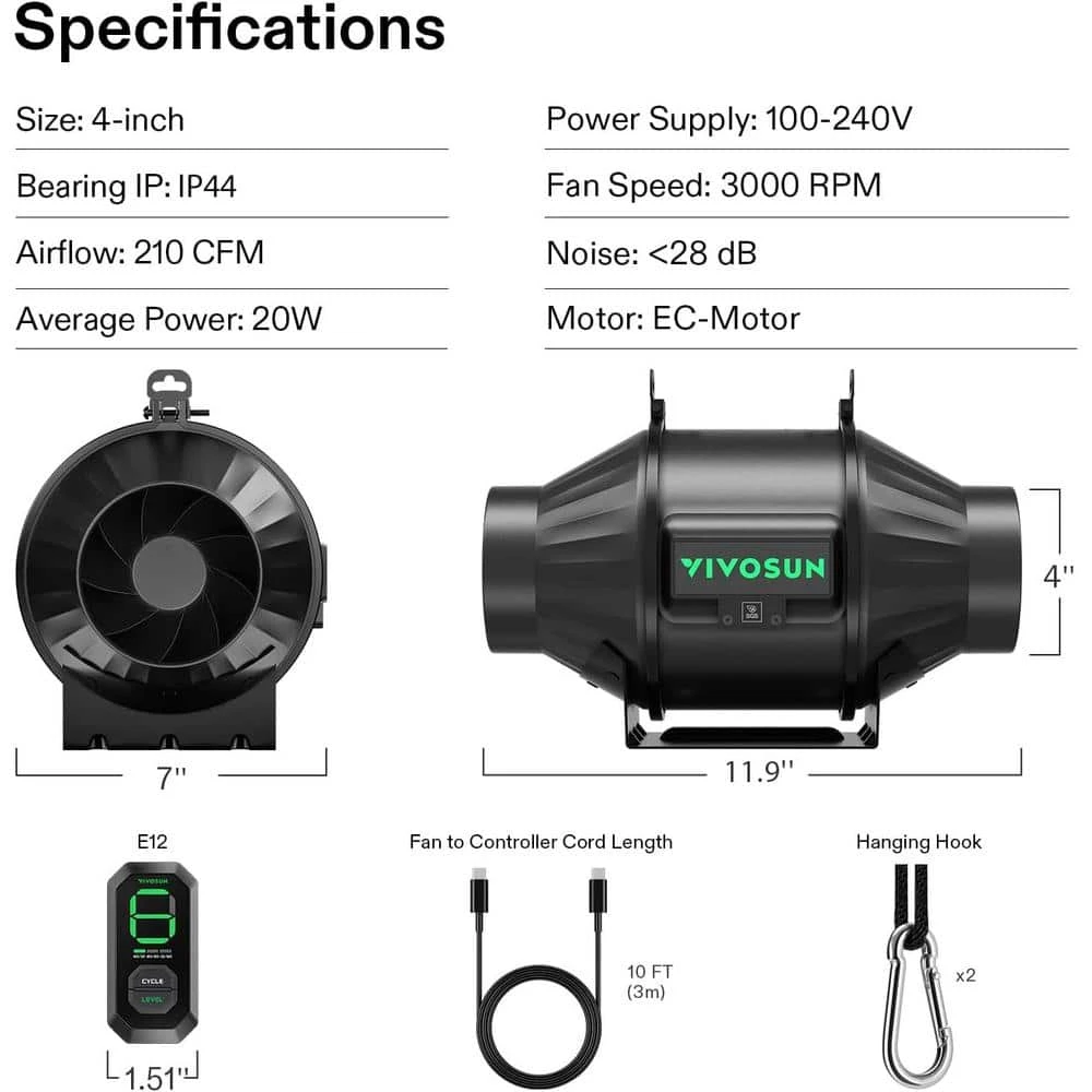 AeroZesh T4 210 CFM Inline Duct Fan With E12 Speed Controller 2 AeroZesh T4 210 CFM Inline Duct Fan With E12 Speed Controller - Image 2