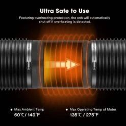 420 CFM 8 In. Inline Booster Duct Fan With Low Noise In Black -Fire Place Store vivosun grow room ventilation wal vsv ifa8 1f 1000