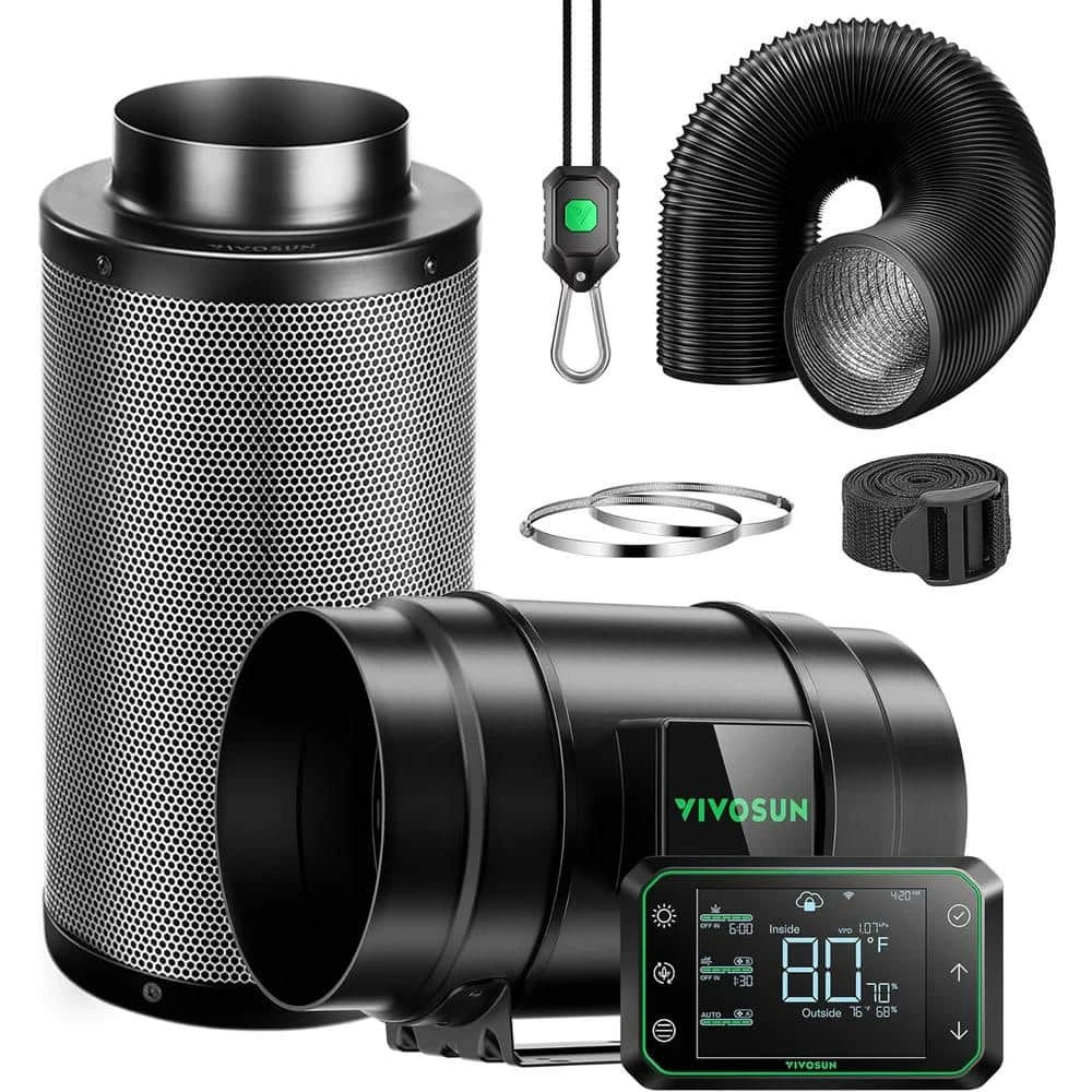 AeroZesh G8 8 In. Inline Duct Fan Kit With GrowHub E42A Controller, Black Carbon Filter And 25 Ft. Ducting 1 AeroZesh G8 8 In. Inline Duct Fan Kit With GrowHub E42A Controller, Black Carbon Filter And 25 Ft. Ducting