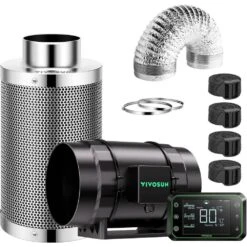 AeroZesh S8 8 In. Inline Duct Fan With GrowHub E42A Controller, Carbon Filter, 25 Ft. Ducting Ventilation System