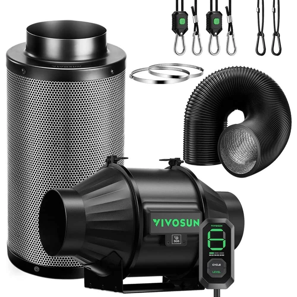 AeroZesh T4 4 In. 210 CFM Inline Duct Fan Kit With E12 Speed Controller, Black Carbon Filter And 8 Ft. Ducting 1 AeroZesh T4 4 In. 210 CFM Inline Duct Fan Kit With E12 Speed Controller, Black Carbon Filter And 8 Ft. Ducting