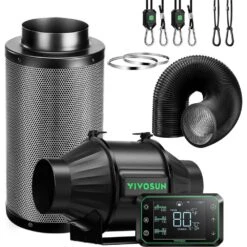 AeroZesh T4 4 In. Inline Duct Fan With GrowHub E42A Controller, 4 In. Black Carbon Filter And 8 Ft. Ducting