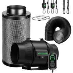 AeroZesh T6 6 In. 408 CFM Inline Duct Fan With E12 Speed Controller, 6 In. Black Carbon Filter And 8 Ft. Ducting