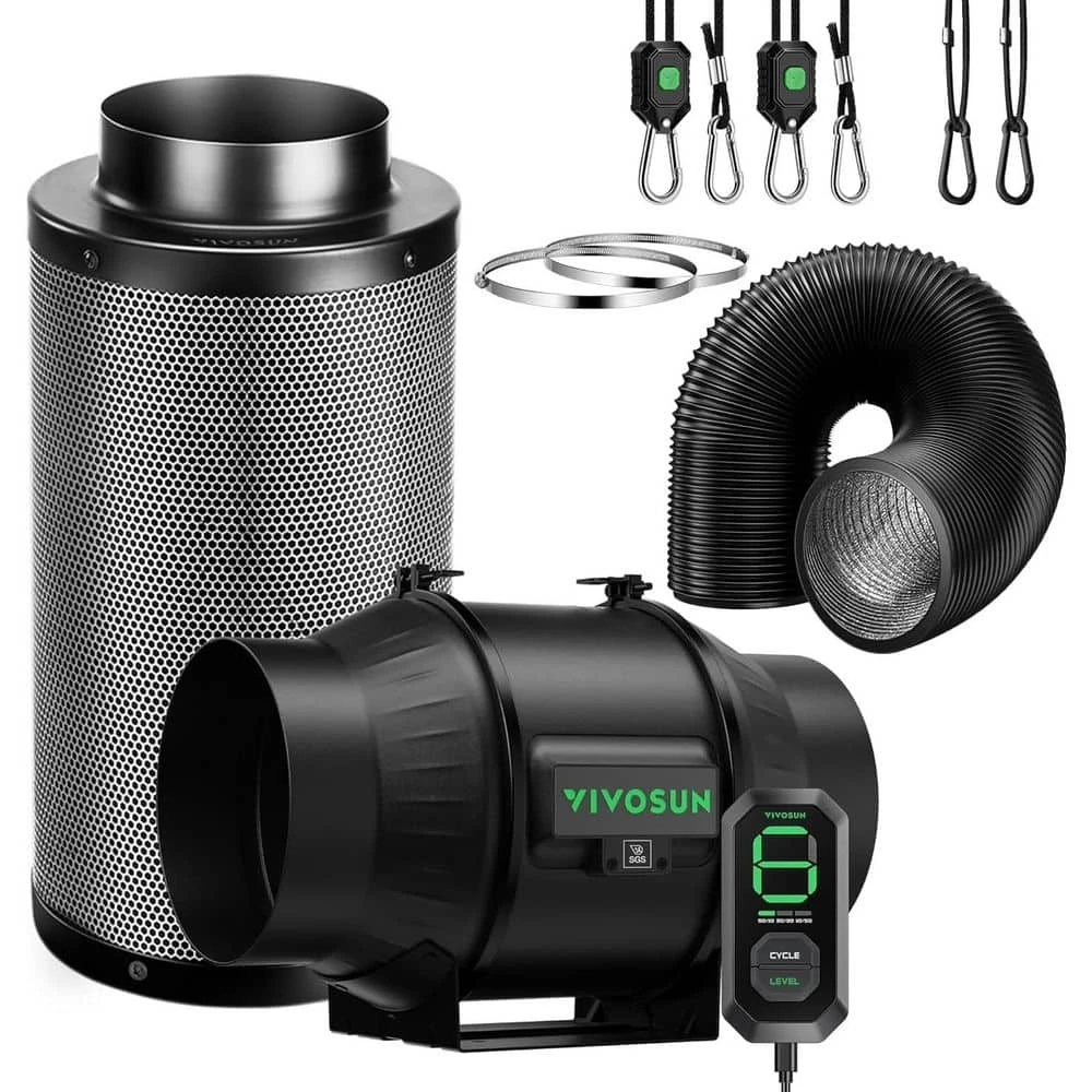 AeroZesh T6 6 In. 408 CFM Inline Duct Fan With E12 Speed Controller, 6 In. Black Carbon Filter And 8 Ft. Ducting 1 AeroZesh T6 6 In. 408 CFM Inline Duct Fan With E12 Speed Controller, 6 In. Black Carbon Filter And 8 Ft. Ducting