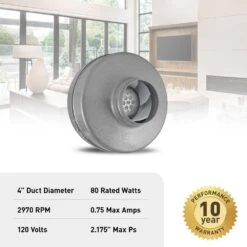 Vortex 4 In. Powerfan Inline Duct Fan -Fire Place Store vortex grow room ventilation vtx400 44 1000