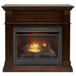 Dual Fuel Ventless Gas Fireplace - 26,000 BTU, Remote Control, Walnut Finish