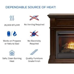 Dual Fuel Ventless Gas Fireplace - 26,000 BTU, T-Stat Control, Walnut Finish -Fire Place Store walnut duluth forge gas fireplaces 170155 4f 1000