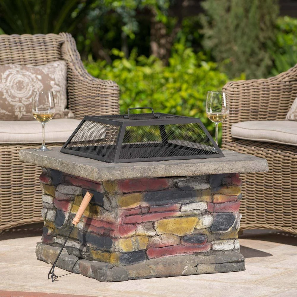 28.7 In. W X 22 In. H Stone Square Wood Burning Outdoor Fire Pit In Warm Gray 8 28.7 In. W X 22 In. H Stone Square Wood Burning Outdoor Fire Pit In Warm Gray - Image 8
