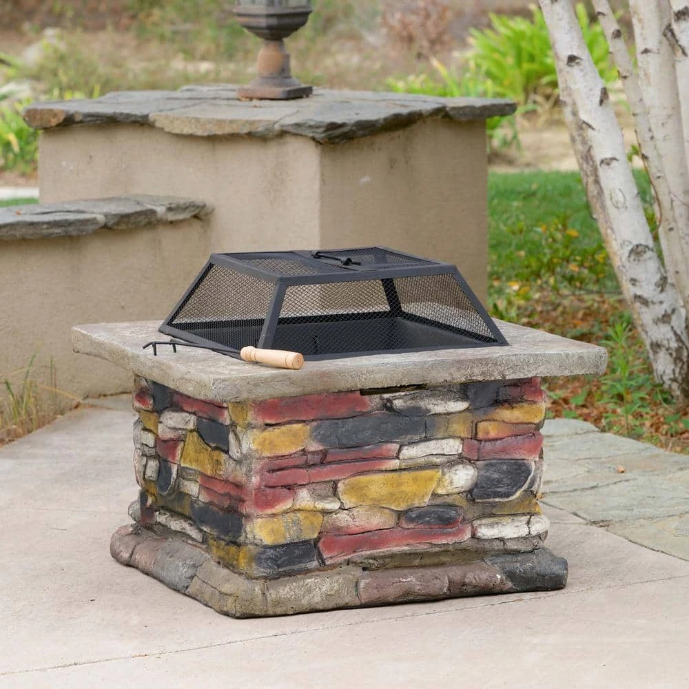 28.7 In. W X 22 In. H Stone Square Wood Burning Outdoor Fire Pit In Warm Gray 3 28.7 In. W X 22 In. H Stone Square Wood Burning Outdoor Fire Pit In Warm Gray - Image 3