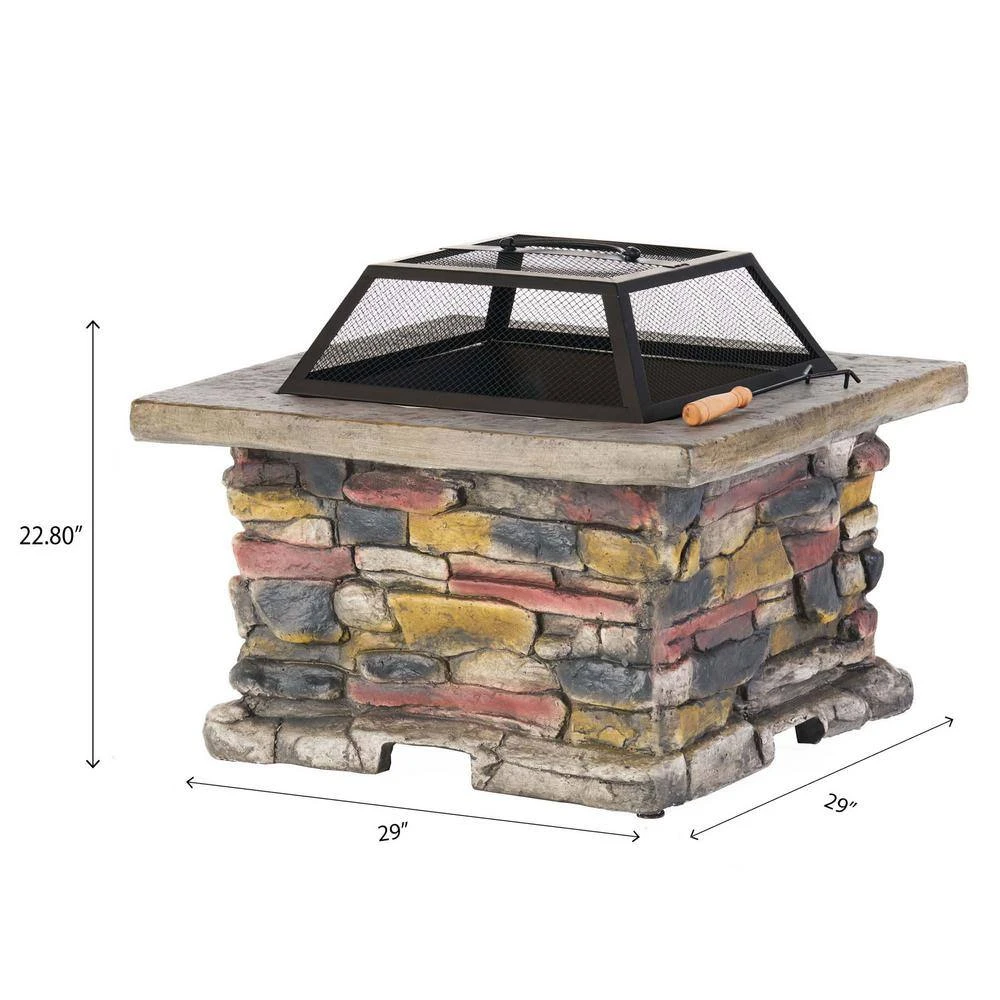 28.7 In. W X 22 In. H Stone Square Wood Burning Outdoor Fire Pit In Warm Gray 7 28.7 In. W X 22 In. H Stone Square Wood Burning Outdoor Fire Pit In Warm Gray - Image 7