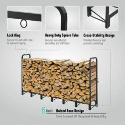 8 FT Firewood Rack Outdoor, Heavy Duty Indoor& Outdoor Firewood Storage Rack, Outdoor Firewood Rack With Cover -Fire Place Store werph firewood racks b2bwr008 4f 1000