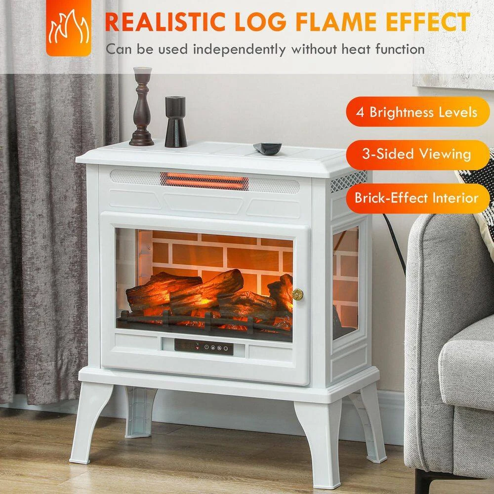 24 In. White Freestanding Metal Electric Fireplace Stove With Remote, Realistic 3D Flame Effect, Overheat Protection 6 24 In. White Freestanding Metal Electric Fireplace Stove With Remote, Realistic 3D Flame Effect, Overheat Protection - Image 6