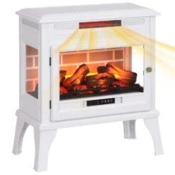 24 In. White Freestanding Metal Electric Fireplace Stove With Remote, Realistic 3D Flame Effect, Overheat Protection