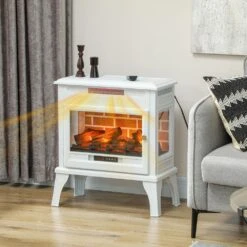 24 In. White Freestanding Metal Electric Fireplace Stove With Remote, Realistic 3D Flame Effect, Overheat Protection 15 24 In. White Freestanding Metal Electric Fireplace Stove With Remote, Realistic 3D Flame Effect, Overheat Protection -Fire Place Store white afaif freestanding electric fireplaces hddj142066 76 1000