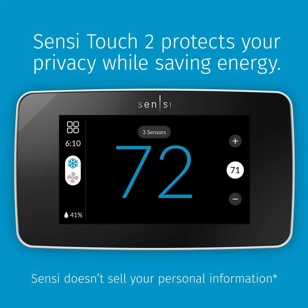 Emerson Sensi Touch 2 Wi-Fi 7-Day Programmable Thermostat, Touchscreen Color Display, Data Privacy, C-Wire Required-White 5 Emerson Sensi Touch 2 Wi-Fi 7-Day Programmable Thermostat, Touchscreen Color Display, Data Privacy, C-Wire Required-White - Image 5