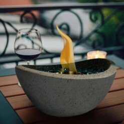 11 In. Outdoor Concrete Gel Or Liquid Fire Pit Mixed Color Tabletop Mini Smokeless Fire Bowl With Blue Glass Beads -Fire Place Store white blue fire pit kits md ui834 dbk 31 1000