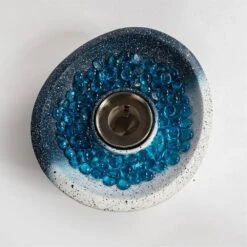 11 In. Outdoor Concrete Gel Or Liquid Fire Pit Mixed Color Tabletop Mini Smokeless Fire Bowl With Blue Glass Beads -Fire Place Store white blue fire pit kits md ui834 dbk 44 1000