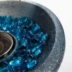 11 In. Outdoor Concrete Gel Or Liquid Fire Pit Mixed Color Tabletop Mini Smokeless Fire Bowl With Blue Glass Beads -Fire Place Store white blue fire pit kits md ui834 dbk fa 1000
