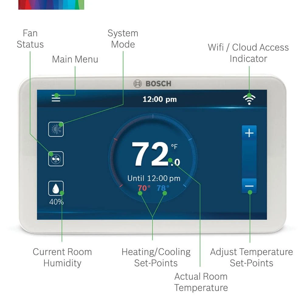 Bosch BCC100 Connected Control 7-Day Wi-Fi Internet 4-Stage Programmable Color Touchscreen Thermostat With Weather Access 7 Bosch BCC100 Connected Control 7-Day Wi-Fi Internet 4-Stage Programmable Color Touchscreen Thermostat With Weather Access - Image 7