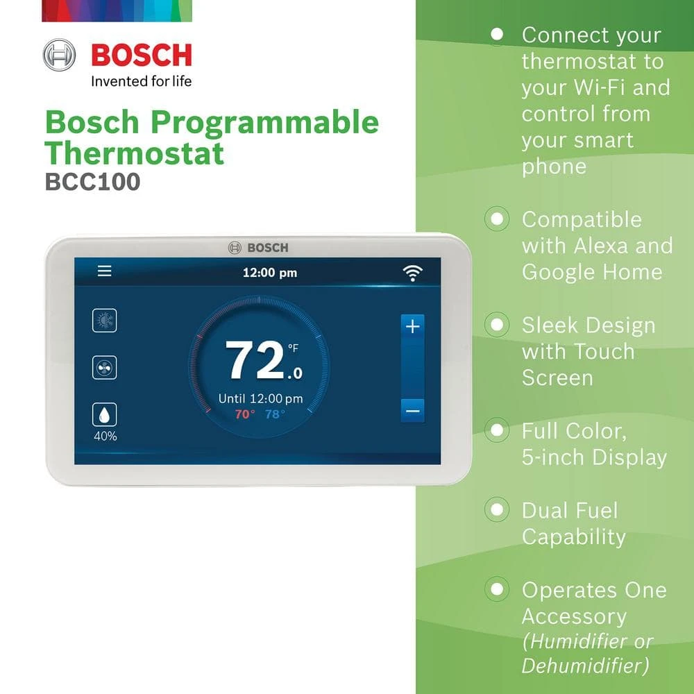 Bosch BCC100 Connected Control 7-Day Wi-Fi Internet 4-Stage Programmable Color Touchscreen Thermostat With Weather Access 2 Bosch BCC100 Connected Control 7-Day Wi-Fi Internet 4-Stage Programmable Color Touchscreen Thermostat With Weather Access - Image 2