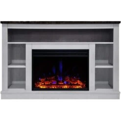Cambridge Seville 47 In. Electric Fireplace Heater TV Stand In White With Enhanced Log Display And Remote Control -Fire Place Store white cambridge fireplace tv stands cam5021 1whtlg3 4f 1000