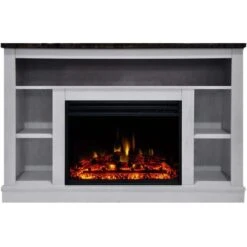 Cambridge Seville 47 In. Electric Fireplace Heater TV Stand In White With Enhanced Log Display And Remote Control