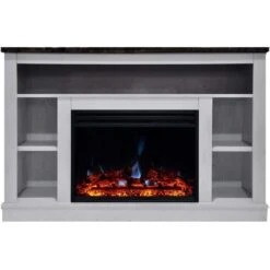Cambridge Seville 47 In. Electric Fireplace Heater TV Stand In White With Enhanced Log Display And Remote Control -Fire Place Store white cambridge fireplace tv stands cam5021 1whtlg3 66 1000