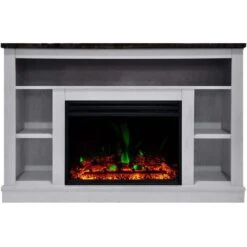Cambridge Seville 47 In. Electric Fireplace Heater TV Stand In White With Enhanced Log Display And Remote Control -Fire Place Store white cambridge fireplace tv stands cam5021 1whtlg3 76 1000