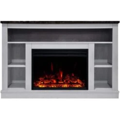 Cambridge Seville 47 In. Electric Fireplace Heater TV Stand In White With Enhanced Log Display And Remote Control -Fire Place Store white cambridge fireplace tv stands cam5021 1whtlg3 c3 1000