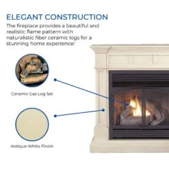 Dual Fuel Ventless Gas Fireplace 32,000 BTU, Remote Control, Antique White Finish -Fire Place Store white duluth forge gas fireplaces 170107 4f 1000