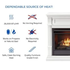 Dual Fuel Ventless Gas Fireplace - 26,000 BTU, T-Stat Control, Antique White Finish -Fire Place Store white duluth forge gas fireplaces 170130 4f 1000