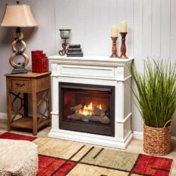 26,000 BTU Vent Free Propane Gas Fireplace System And White Mantel With Remote Control -Fire Place Store white duluth forge gas fireplaces 170610 44 1000