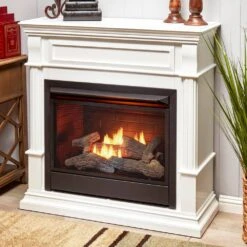 26,000 BTU Vent Free Propane Gas Fireplace System And White Mantel With Remote Control -Fire Place Store white duluth forge gas fireplaces 170610 fa 1000