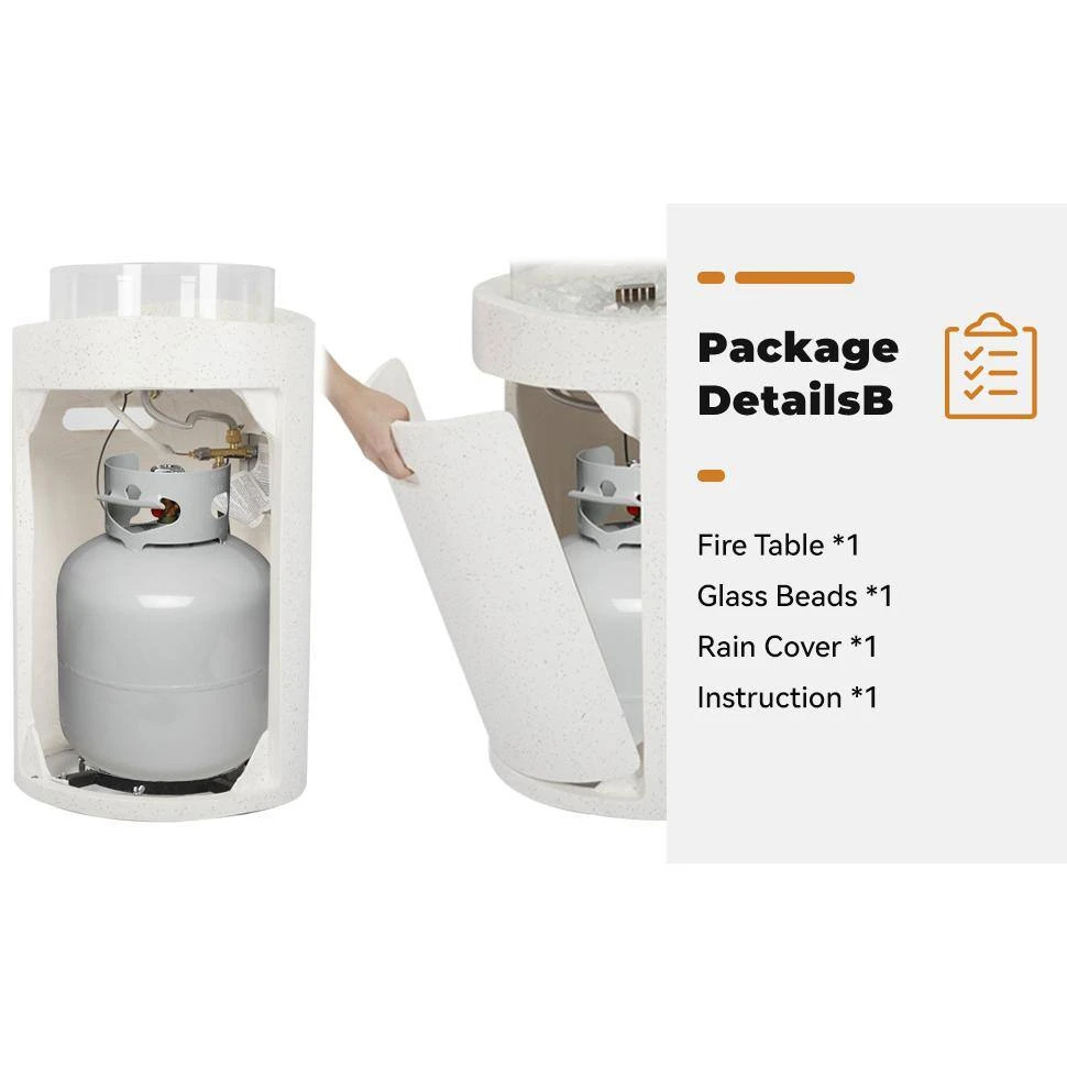 25.8 In. H White Column Concrete Propane Gas Fire Pit Table 40,000-BTU With Glass Shield 6 25.8 In. H White Column Concrete Propane Gas Fire Pit Table 40,000-BTU With Glass Shield - Image 6