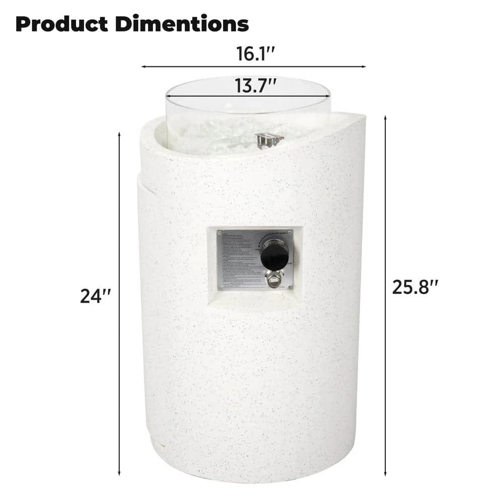 25.8 In. H White Column Concrete Propane Gas Fire Pit Table 40,000-BTU With Glass Shield 5 25.8 In. H White Column Concrete Propane Gas Fire Pit Table 40,000-BTU With Glass Shield - Image 5