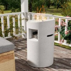 25.8 In. H White Column Concrete Propane Gas Fire Pit Table 40,000-BTU With Glass Shield 10 25.8 In. H White Column Concrete Propane Gas Fire Pit Table 40,000-BTU With Glass Shield -Fire Place Store white gas fire pits hzfirepit8 66 1000