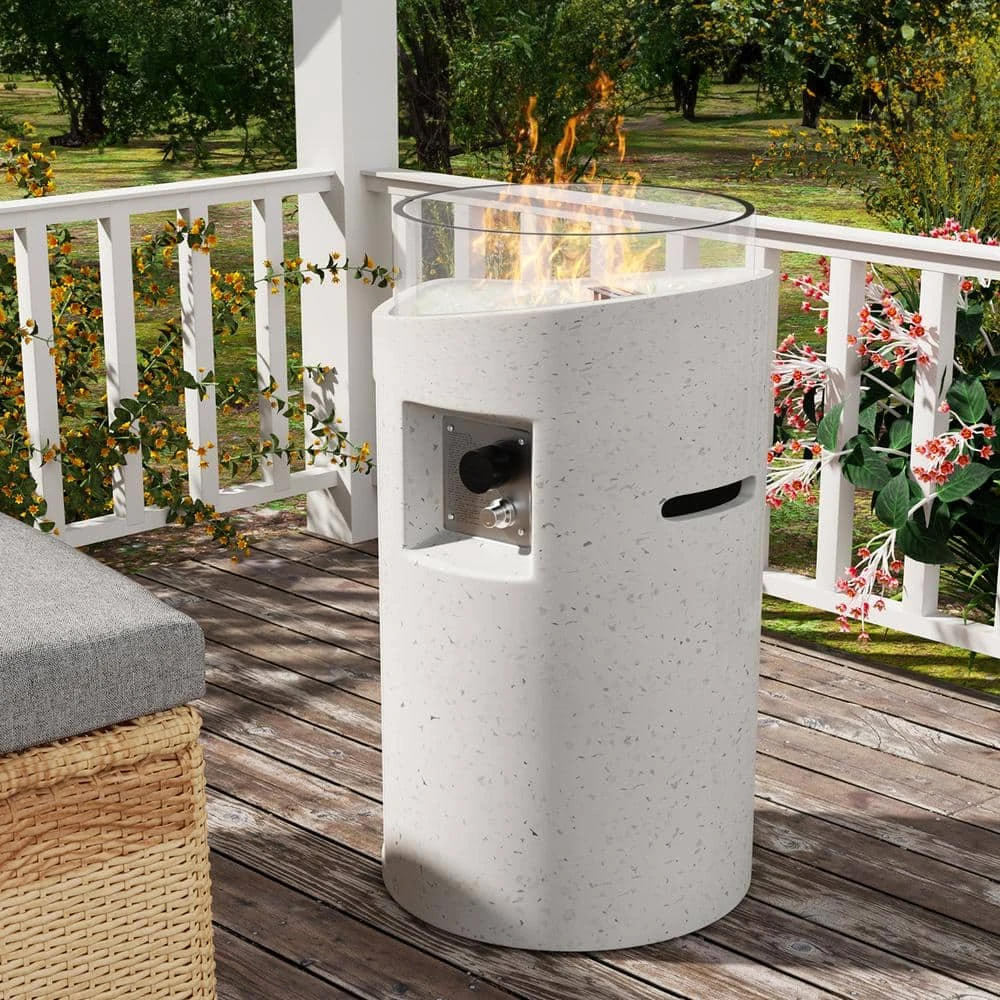 25.8 In. H White Column Concrete Propane Gas Fire Pit Table 40,000-BTU With Glass Shield 3 25.8 In. H White Column Concrete Propane Gas Fire Pit Table 40,000-BTU With Glass Shield - Image 3