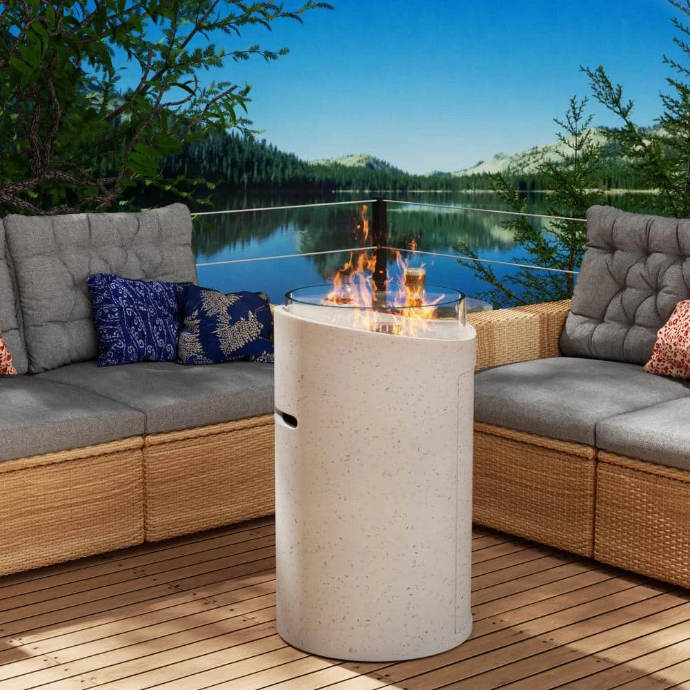 25.8 In. H White Column Concrete Propane Gas Fire Pit Table 40,000-BTU With Glass Shield 4 25.8 In. H White Column Concrete Propane Gas Fire Pit Table 40,000-BTU With Glass Shield - Image 4