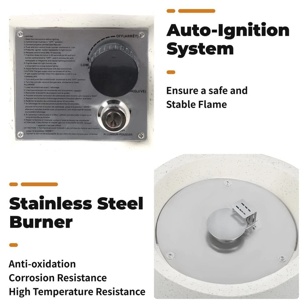 25.8 In. H White Column Concrete Propane Gas Fire Pit Table 40,000-BTU With Glass Shield 7 25.8 In. H White Column Concrete Propane Gas Fire Pit Table 40,000-BTU With Glass Shield - Image 7