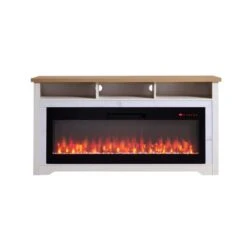 60 In. TV Stand With 50 In. Electric Fireplace Insert, Multi-Color Flame, Wi-Fi And Voice Control, 1400W Heat, White -Fire Place Store white toolcat fireplace tv stands aabbww 145 40 1000